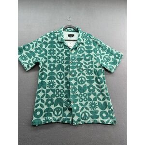 Cotton On Shirt Mens XL Teal Floral Geo Palma Short Sleeve Textured Pocket New